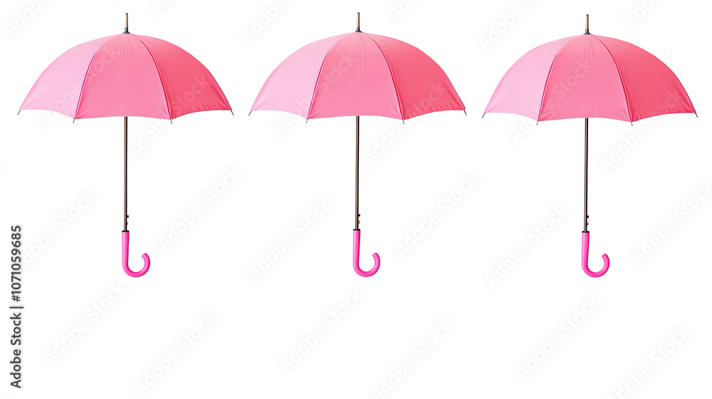 Poster set of three pink umbrellas isolated on a transparent background generative ai