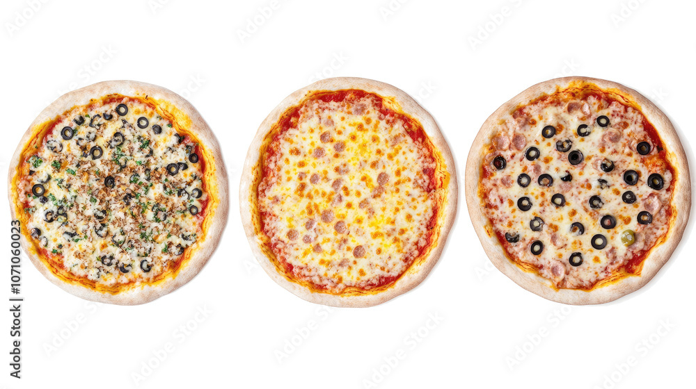 Aufkleber collection of unique pizza designs on a transparent background generative ai