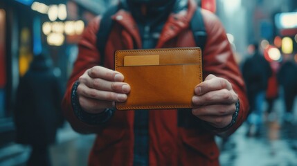 A man grips an empty wallet, illustrating the struggles of financial hardship amid rising living costs in the city.