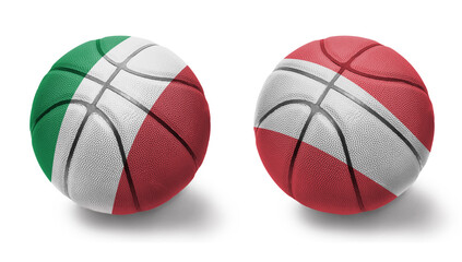 basketball balls with the national flags of austria and italy on the white background.