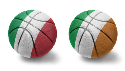 Obraz premium basketball balls with the national flags of ireland and italy on the white background.