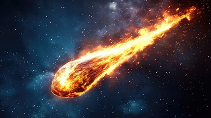 Obraz premium A fiery meteor streaks through the cosmos, leaving a trail of incandescent gas.