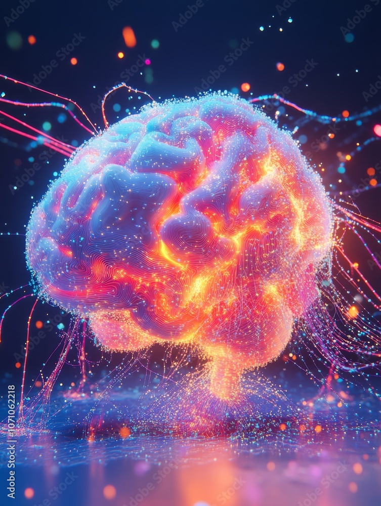 Poster neon brain network: illuminating innovation and intelligence through dynamic data flow
