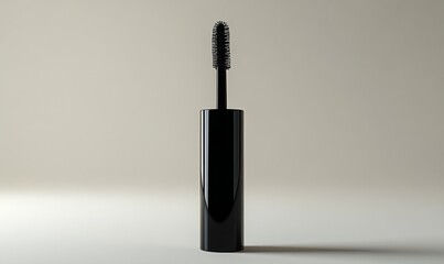 Obraz premium 3D mascara tube with a brush dipped in black, ready for application, sleek and detailed