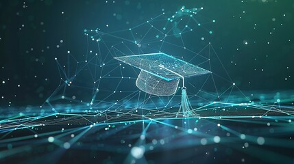 Digital Graduation Cap Illustration with Network Background