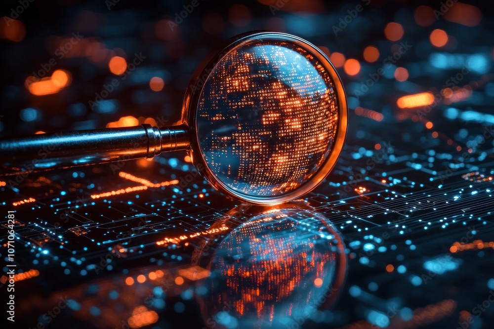 Poster A Magnifying Glass Focusing on Binary Code on a Circuit Board
