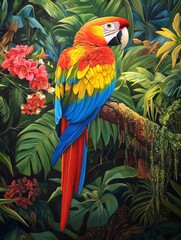 Obraz premium Exotic Beauty and Freedom: A Vibrant Macaw Amidst Lush Jungle Splendor