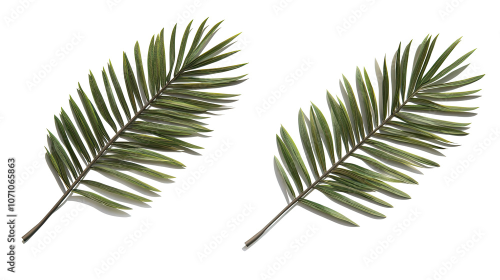 Aufkleber realistic palm leaves with shadows on transparent background generative ai