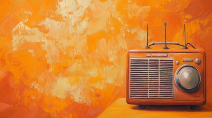 radio on orange background. world radio day concept