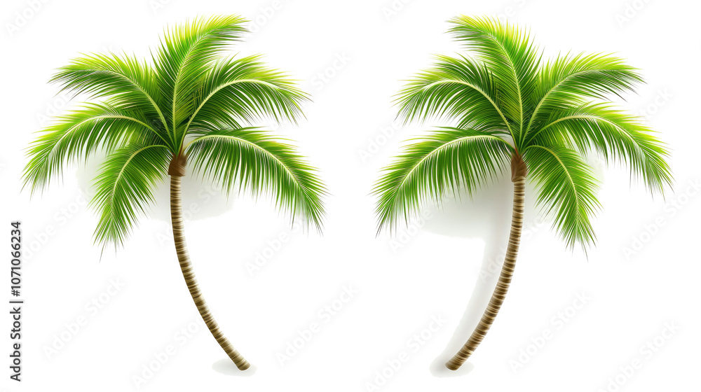 Poster realistic palm trees with shadows isolated on transparent background generative ai