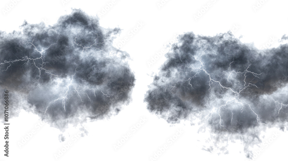 Poster thunderstorms & lightning on transparent background generative ai