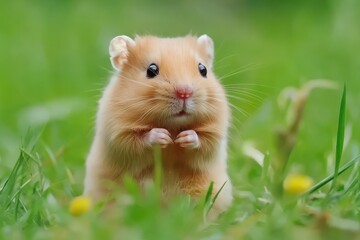 A charming wild mammal the European hamster is found in fields of Austria depicted in detail against a soft green backdrop