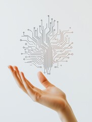 Obraz premium A hand gently holds a circuit board design illustrating advanced technology concept