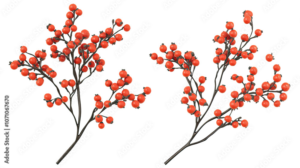Aufkleber red berries arranged on branches against a transparent background generative ai