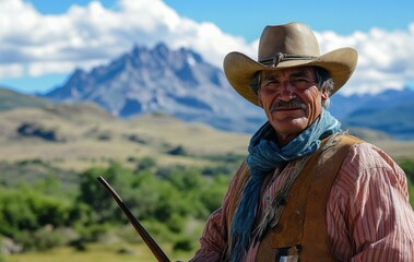 Fototapeta premium Argentinian cowboy in Creole competitions in Patagonian Argentina