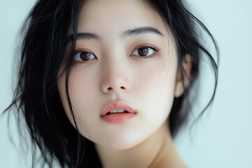 Naklejka premium Asian woman with eye irritation related to eye health allergies and inflammation young adult model