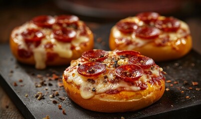 3D pizza bagel with mini pepperonis and melted cheese, perfect snack-sized treat