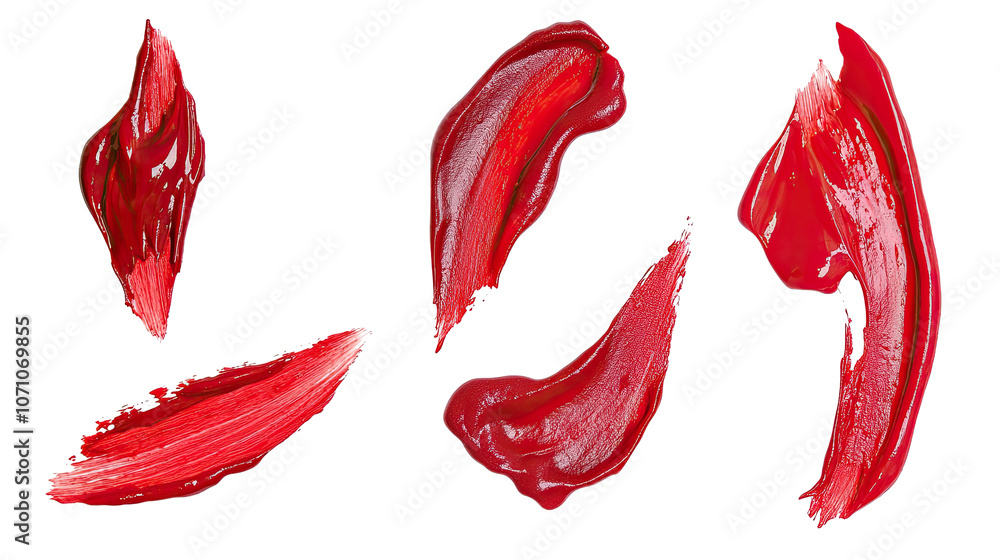 Poster set of red paint drips isolated on a transparent background generative ai