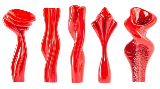 Collection of Five Unique Red Objects Dripped in Paint Generative AI