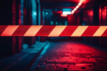 Obraz premium Red Caution Tape Blocking Access in Dark Alley 