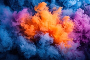 Abstract Swirling Blue, Orange, and Purple Ink in Water