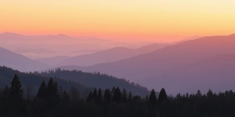 Obraz premium Misty mountain landscape in warm colors, minimalist style, dusk, calm, valley