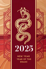 happy new year 2025 greeting card to celebrate the chinese new year of the snake
