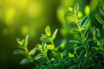 Close up of a thyme plant Culinary aromatic herb from the garden Organic green thyme