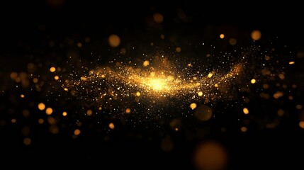 A bright firework burst in gold and yellow with glittering particles, exploding against a blurred dark background with subtle hints of blue light