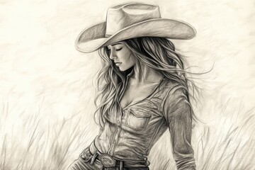Cowgirl in denim and hat Adventurous spirited Wild West vibes