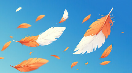 Obraz premium Orange and white feathers soaring against a blue sky