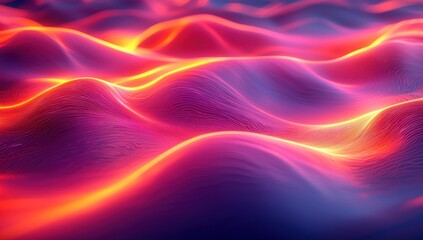 Abstract Wavy Background with Glowing Lines in Pink and Yellow