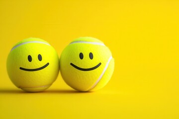 Fototapeta premium Emoticon balls on yellow backdrop symbolize customer feedback
