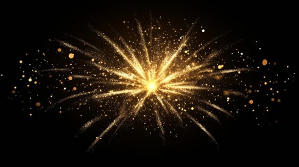 A golden firework explosion with trailing particles, illuminating a dark background with a shimmering effect, perfect for a celebratory card