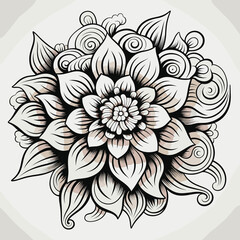 Intricate black and white floral design featuring blooming petals and swirling leaves, perfect for artistic inspiration