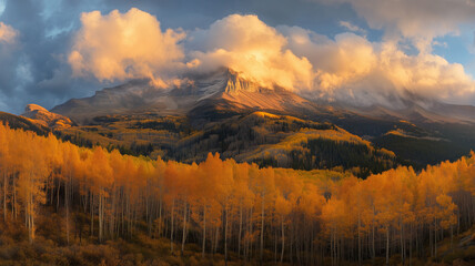 秋色に染まる山と広がる雲海