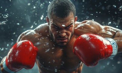 3D boxer dodging a punch with quick footwork, preparing for a counter-strike, intense and fast-paced