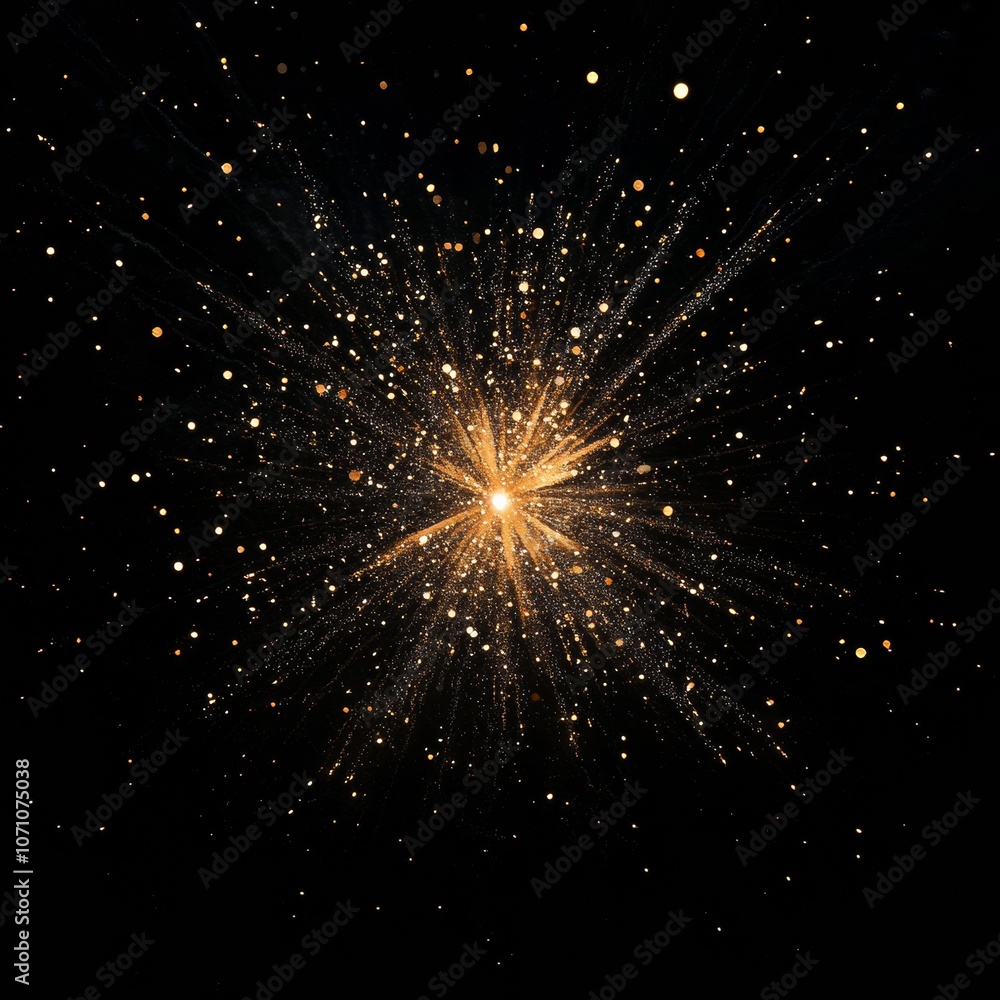 Aufkleber a minimalistic firework burst with bright, golden rays and sparkling particles, creating a festive f