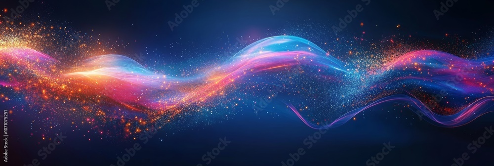 Poster a modern, abstract firework display with bold colors and spark trails, isolated on a dark blue backg