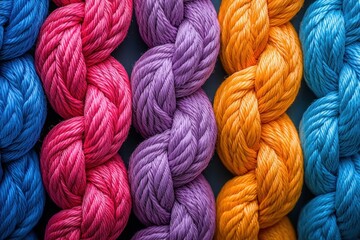 Close-up of Colorful Braided Ropes with Detailed Texture