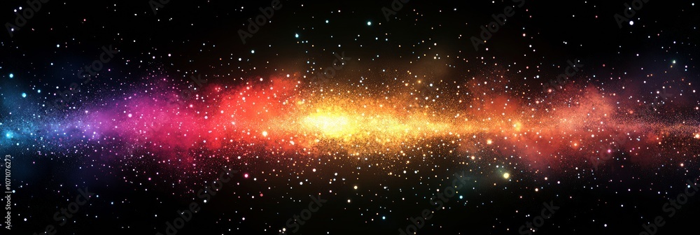 Poster an abstract burst of fireworks with multi-colored particles and a glowing light effect, perfect for 