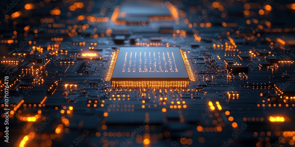 Aufkleber A Close-Up View of a Lit-Up Microchip on a Circuit Board