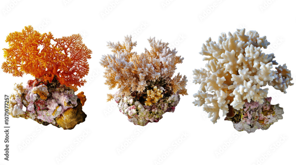 Aufkleber detailed collection of small coral reefs on transparent background generative ai