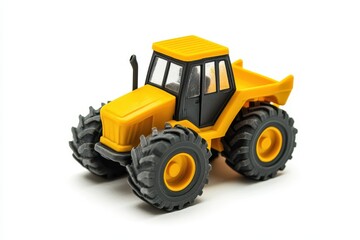 Fototapeta premium Isolated plastic excavator toy on white backdrop for kids