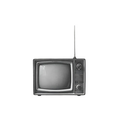 Old tv set vintage television with blank screen isolated on white transparent backgroun