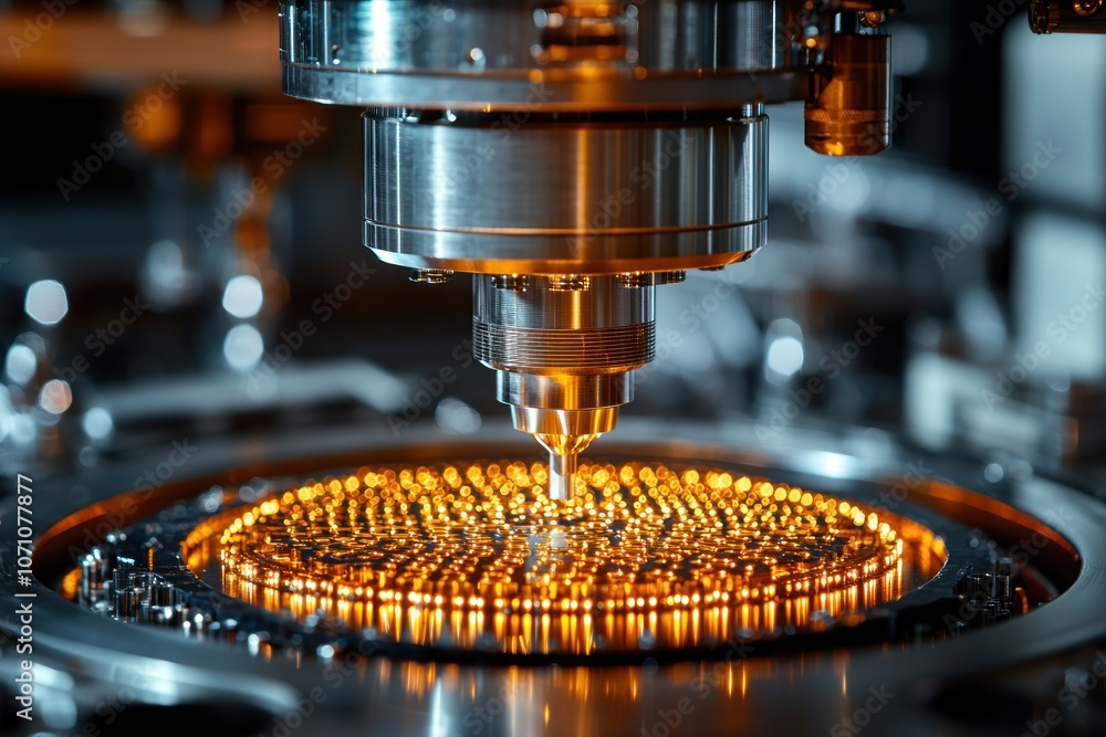 Poster Close-up of an Industrial Machine with a Circular Plate of Illuminated Components
