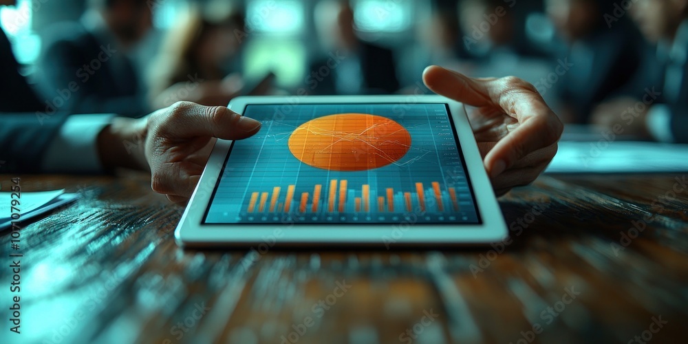 Aufkleber hand holding tablet displaying financial data graphs