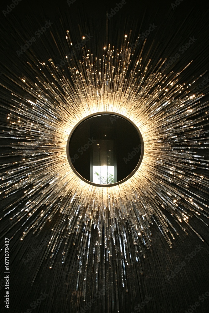 Aufkleber a circular mirror-like frame with rays extending outward like the sun