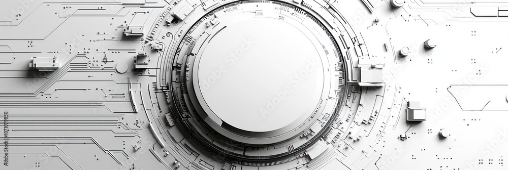 Poster Abstract White Circular Tech Design with Circuitry