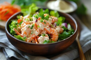 Mixed vegetable salad with Japanese crab prawns and mayonnaise